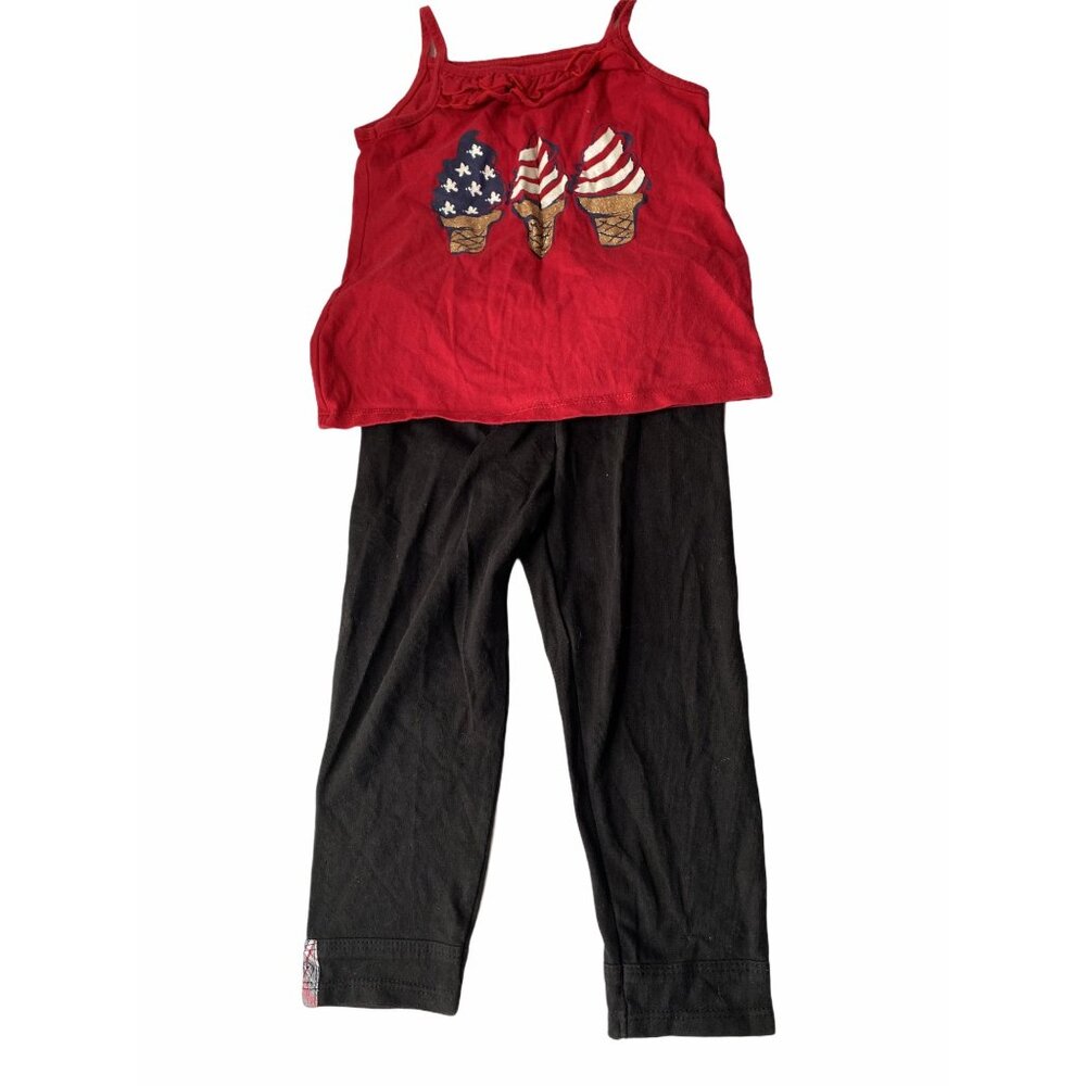 Healthtex Outfit Girls 3T Red Tank‎ Top Black Pants Ice Cream Graphic